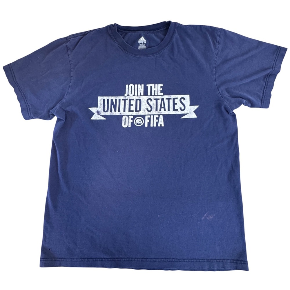 Vintage 2012 EA Sports Adidas United States Of FIFA Promo Shirt Navy Blue Lay